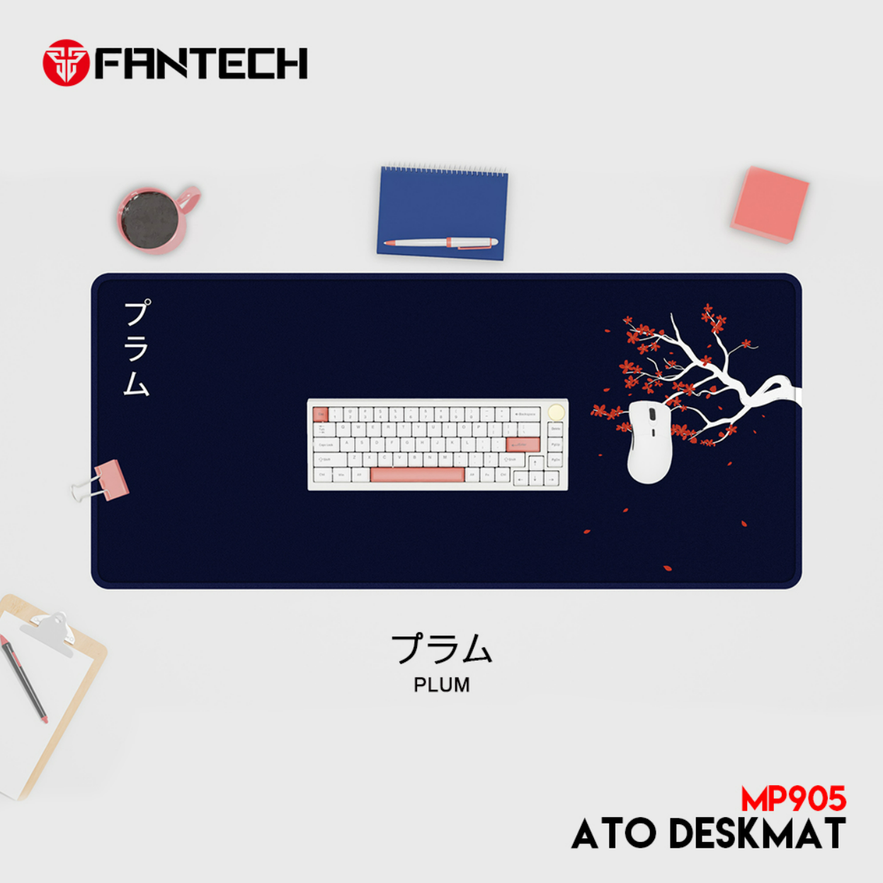 A large marketing image providing additional information about the product Fantech ATO MP905 Desk Mat - Plum - Additional alt info not provided